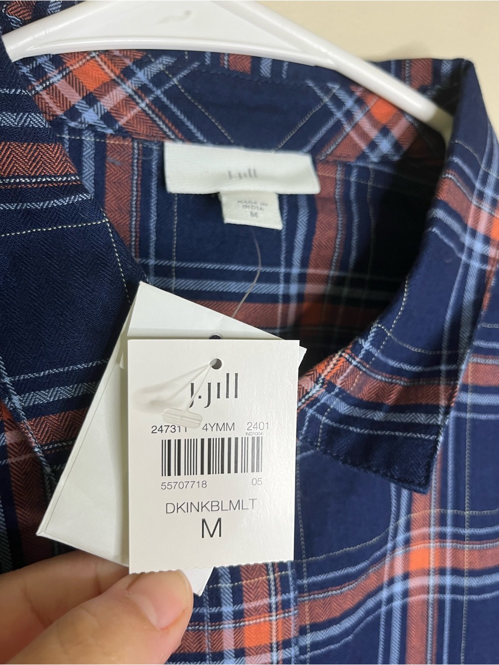 J. Jill Womens Pink Blue Button Down Long Sleeve Plaid Top Size M NWT Cotton - Picture 5 of 7